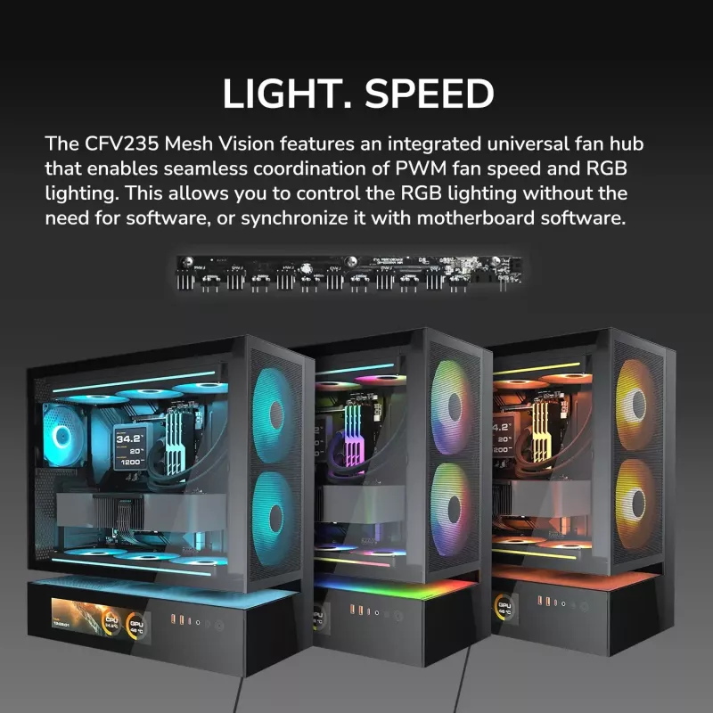 Caixa de PC Midi Tower COUGAR CFV235 Vision — ARGB, LCD 23,3 cm (9,16