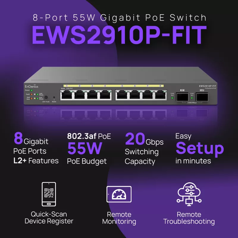 Switch gerido EnGenius FitSwitch 8 PoE 8 portas Gigabit Ethernet