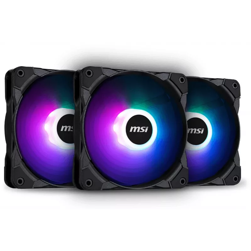 MSI MAX F12A-3 Kit de ventoinhas 120mm ARGB - Acessório para caixa '3x ventoinhas 120mm ARGB PWM, 600-1500 rpm, Mystic Lighting Sync'