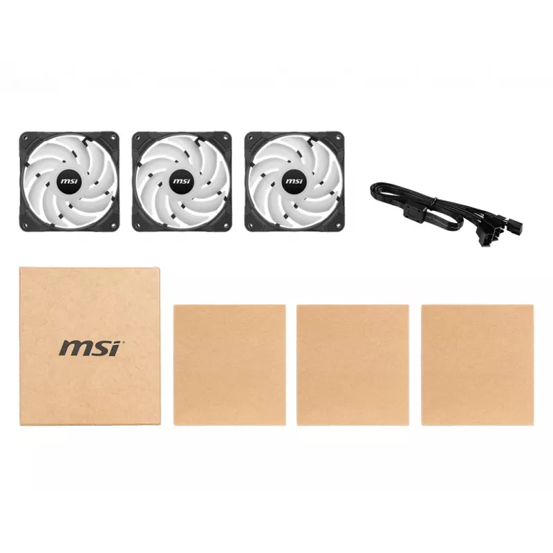MSI MAX F12A-3 Kit de ventoinhas 120mm ARGB - Acessório para caixa '3x ventoinhas 120mm ARGB PWM, 600-1500 rpm, Mystic Lighting Sync'