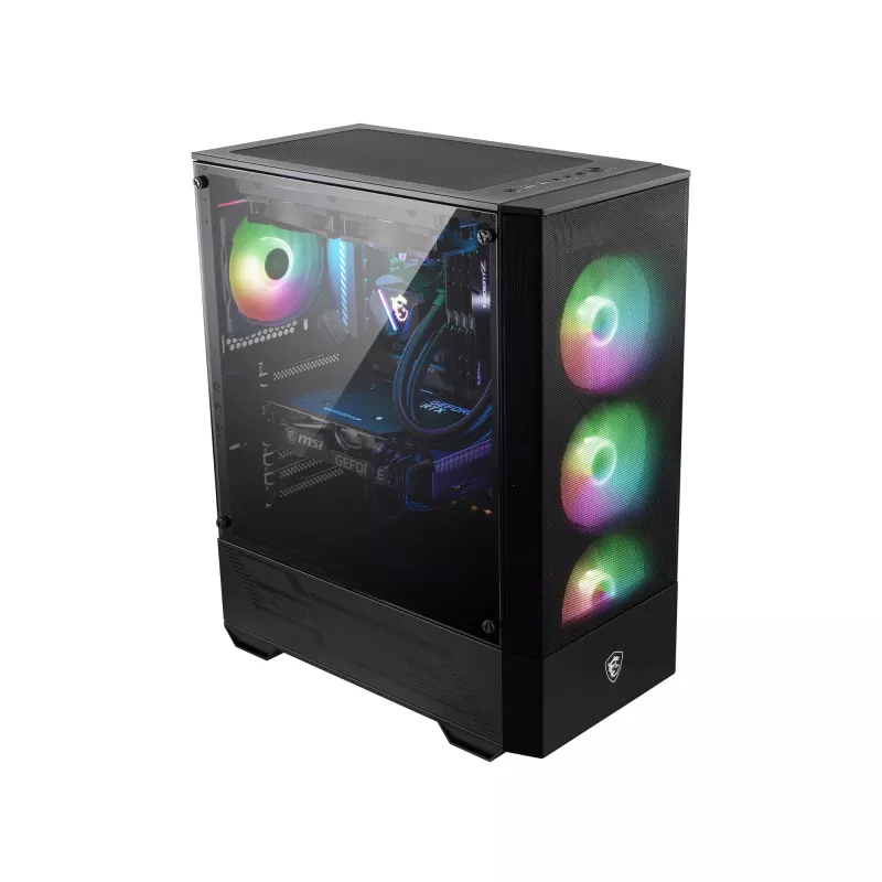 MSI MAG FORGE 111R Caixa de computador Gaming Mid Tower 'preto, 1x ventoinha ARGB PWM de 120mm, hub ARGB 1-6, Mystic Light Sync, painel de vidro temperado, ATX, mATX, mini-ITX'
