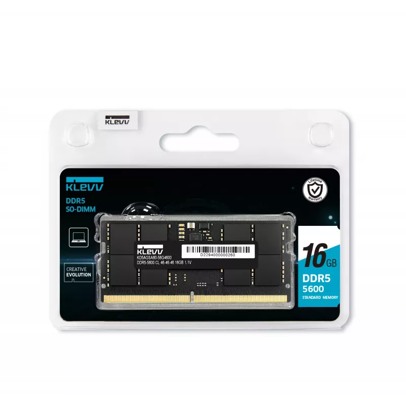 Klevv 16GB módulo de RAM para portátil DDR5 5600MT/s PC5-44800 UNBUFFERED NON-ECC SODIMM 1,1V 2GX8 CL46