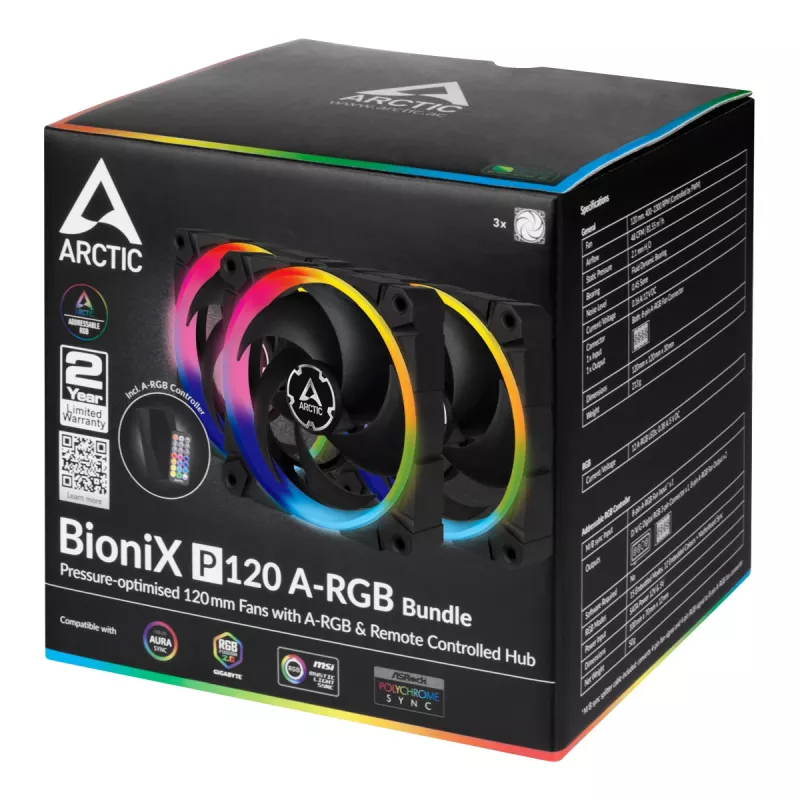 ARCTIC BioniX P120 A-RGB ventoinha de caixa de 120 mm, pack de 3, preto