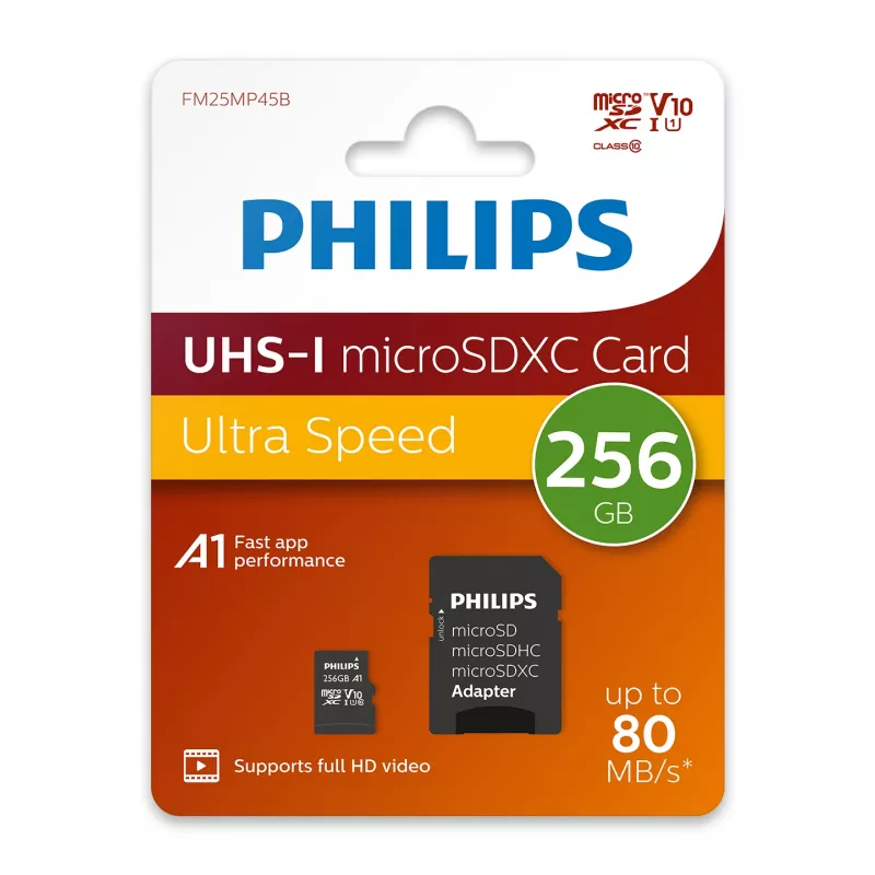 Philips FM25MP45B/00 cartão microSDXC, 256 GB, Class 10, UHS-I U1, incl. adaptador