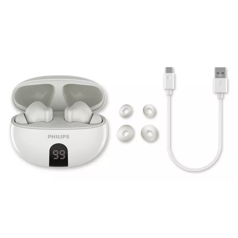 Headset intra-auricular sem fios Philips TAT2520WT/00 — Bluetooth, para chamadas e música, 20–20000 Hz, alcance de 10 m, branco, 40 g
