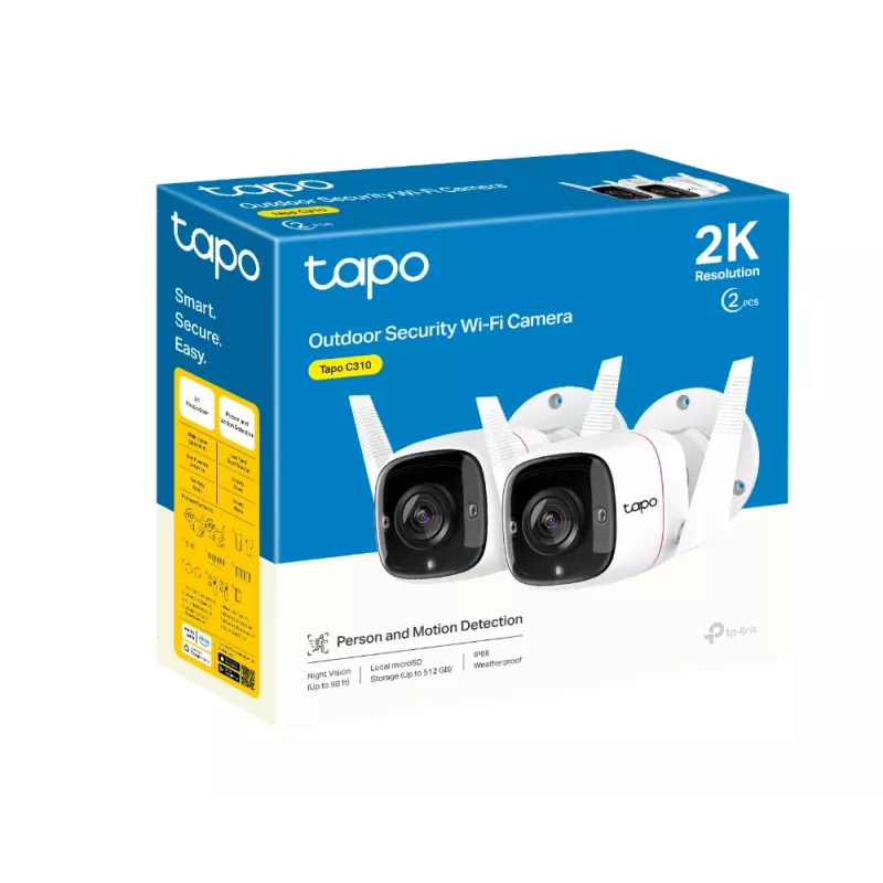 TP-Link Tapo câmara de segurança Wi-Fi para exterior, câmara de segurança IP, exterior, com fios e sem fios, CE, NCC, montagem na parede, branco