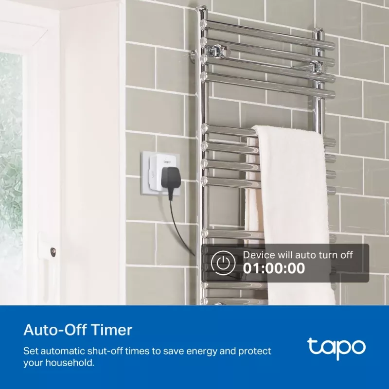 Tomada inteligente TP-Link Tapo Mini P110M – tomada inteligente interior Wi‑Fi/Bluetooth, 16 A, 100–240 V, 3680 W, branco
