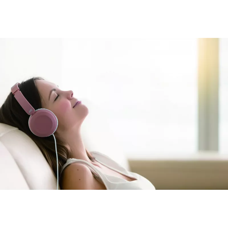 Auscultadores on-ear com fios JVC Powerful Sound rosa, com fios, 10 - 26000 Hz, chamadas/música, 140 g, headset, rosa