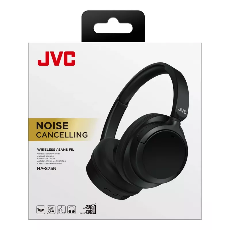 Auscultadores over-ear JVC com cancelamento de ruído, headset, sem fios, arco de cabeça, chamadas/música, USB Type-C, Bluetooth, preto