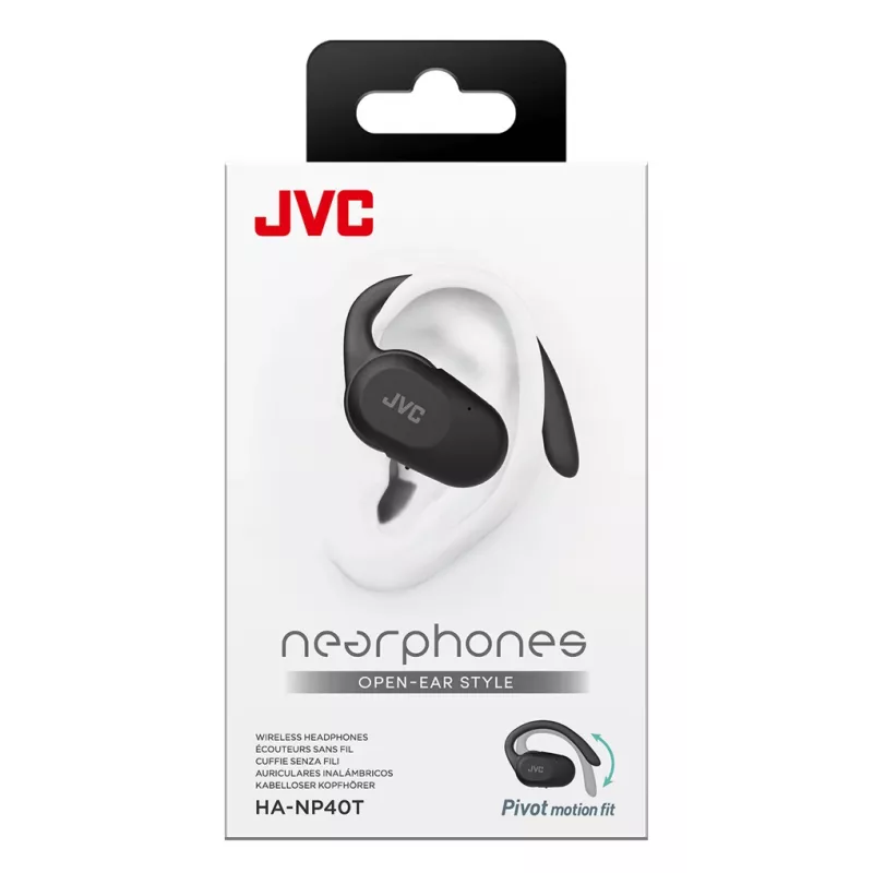 Headset JVC HA-NP40T True Wireless Stereo TWS gancho de orelha Bluetooth preto, 20–20000 Hz, 10 m