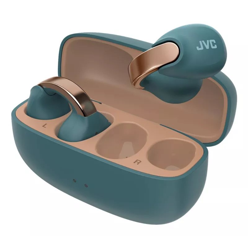 Headset JVC HA-NP1T True Wireless Stereo (TWS) com clipe auricular para chamadas/música USB Type-C Bluetooth azul, dourado