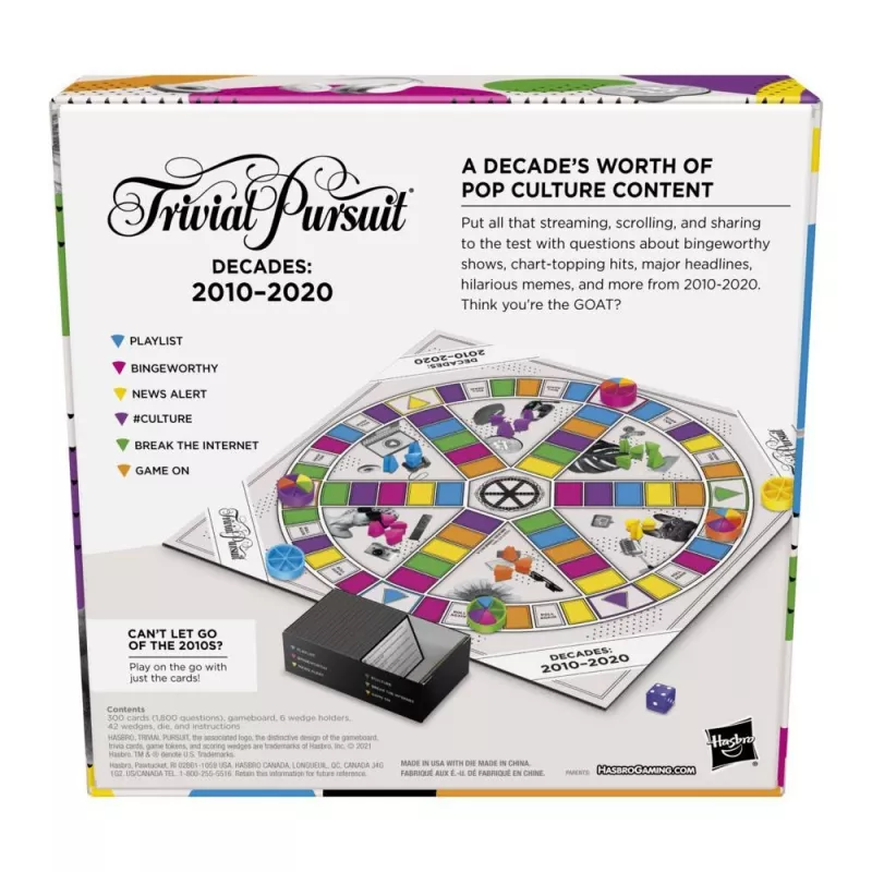 Jogo de tabuleiro Hasbro Gaming Trivial Pursuit Decades 2010 to 2020 trivia