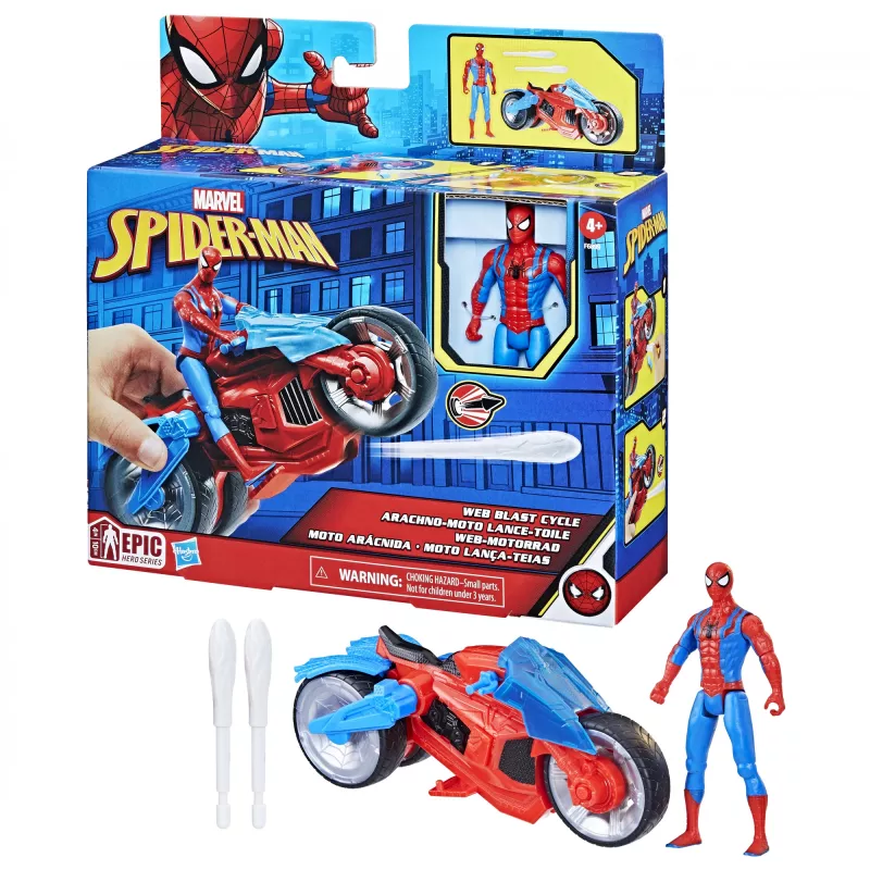 Marvel Spider-Man Spider-Man Web Blast Cycle conjunto de brincar para crianças com figura de ação Spider-Man articulada
