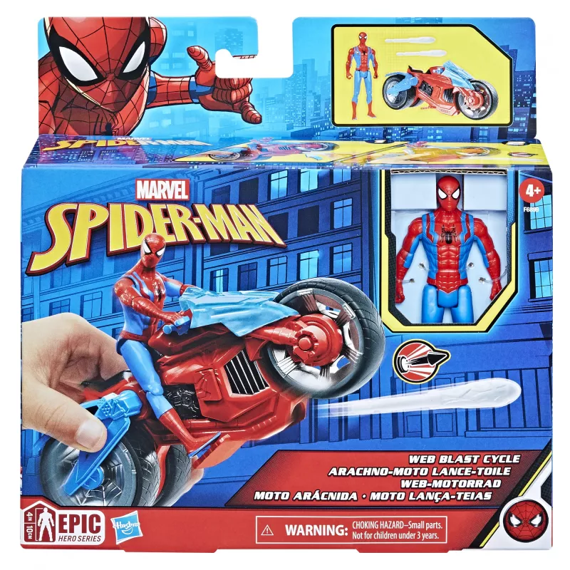 Marvel Spider-Man Spider-Man Web Blast Cycle conjunto de brincar para crianças com figura de ação Spider-Man articulada