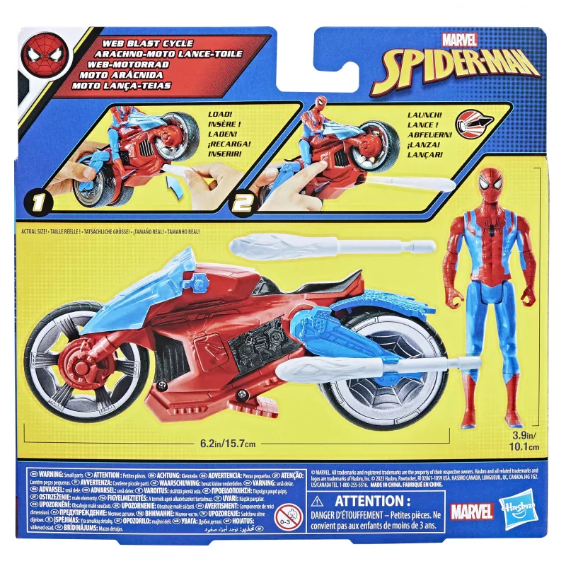 Marvel Spider-Man Spider-Man Web Blast Cycle conjunto de brincar para crianças com figura de ação Spider-Man articulada