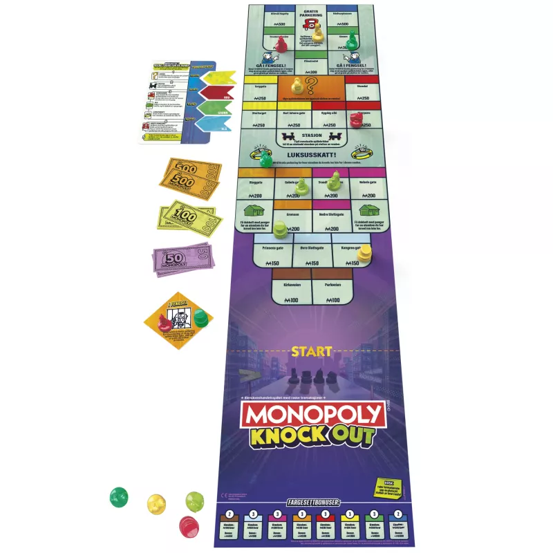 Monopoly Knockout jogo de família, jogos de tabuleiro rápidos para idade 8+, 2–8 jogadores, 20 min.