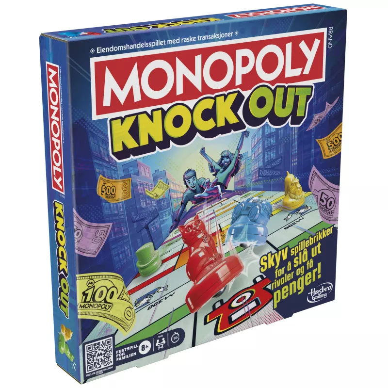 Monopoly Knockout jogo de família, jogos de tabuleiro rápidos para idade 8+, 2–8 jogadores, 20 min.