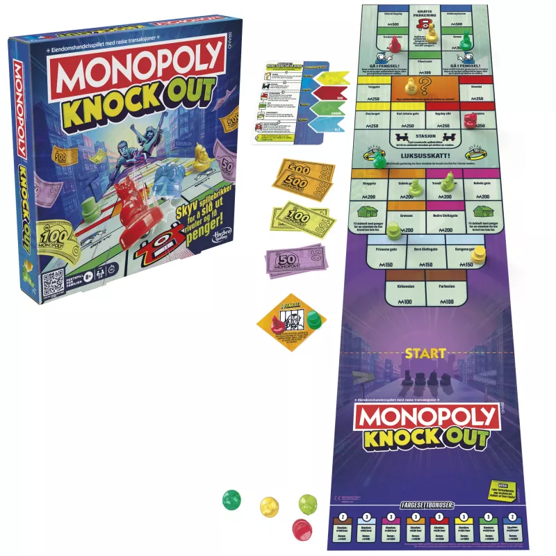 Monopoly Knockout jogo de família, jogos de tabuleiro rápidos para idade 8+, 2–8 jogadores, 20 min.
