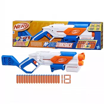 Blaster de brincar Nerf N Series Strikeback azul laranja branco 8+