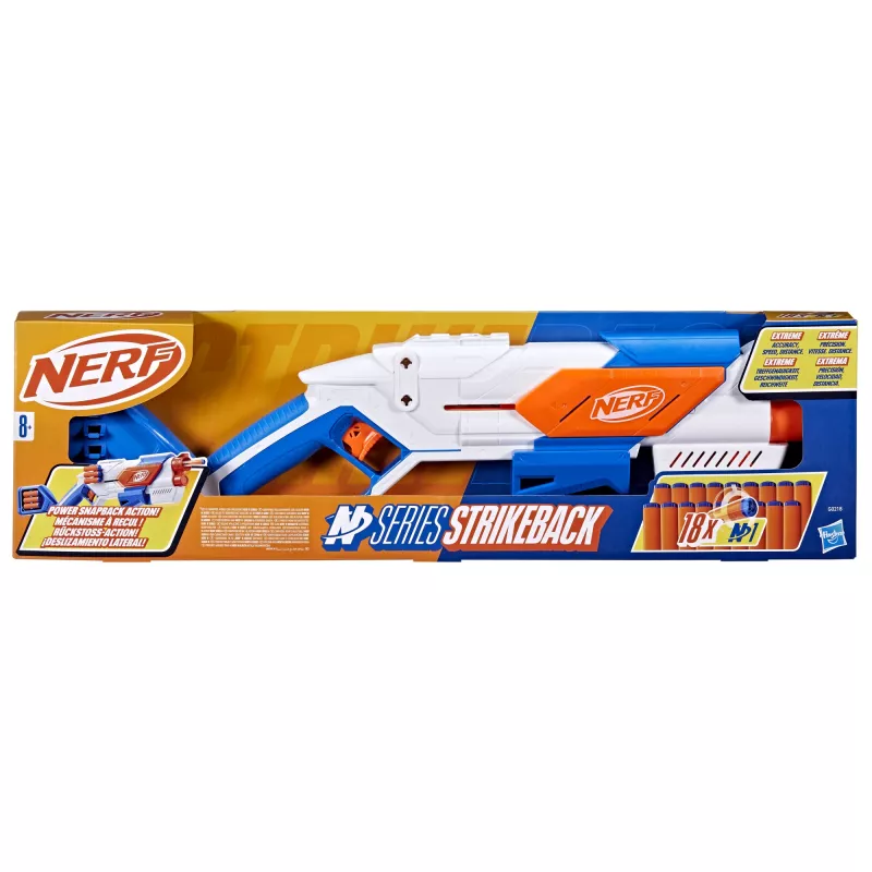 Blaster de brincar Nerf N Series Strikeback azul laranja branco 8+