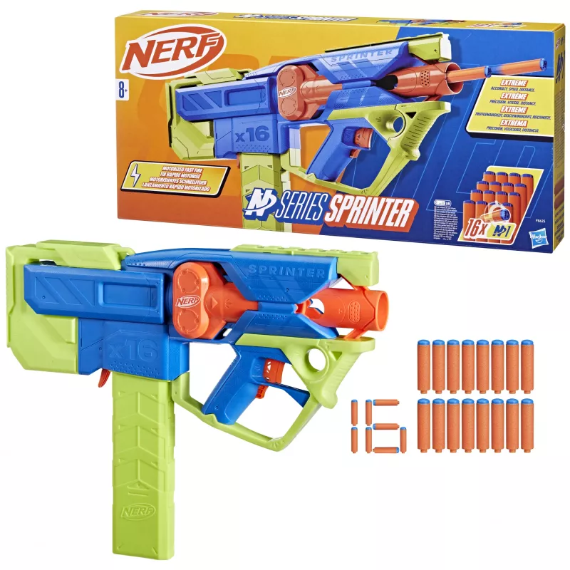 Blaster de brincar Nerf N Series Sprinter F8625 azul verde laranja