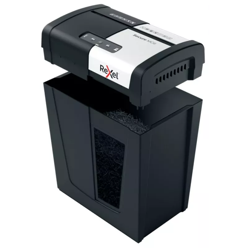 Destruidora de documentos Rexel Secure MC6 Whisper-Shred microcorte P5, microcorte, 2 x 15 mm, 18 L, 175 folhas, 55 dB, botões