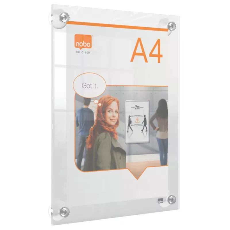 Suporte de parede em acrílico transparente Nobo Premium Plus A4 para molduras de póster substituíveis