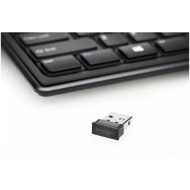 Teclado Kensington AdvanceFit sem fios preto Bélgica, tamanho completo (100%), sem fios, RF sem fios, AZERTY, preto
