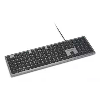 Teclado com fios Kensington KB515 EQ USB-C/USB-A, tamanho completo (100%), com fios, USB, interruptores de tesoura, QWERTY, cinzento