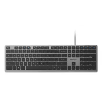 Teclado com fios Kensington KB515 EQ USB-C/USB-A, tamanho completo (100%), com fios, USB, interruptores de tesoura, QWERTY, cinzento