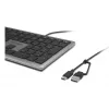 Teclado com fios Kensington KB515 EQ USB-C/USB-A, tamanho completo (100%), com fios, USB, interruptores de tesoura, QWERTY, cinzento