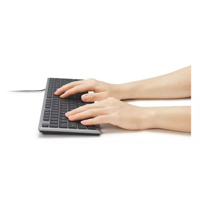 Teclado com fios Kensington KB515 EQ USB-C/USB-A, tamanho completo (100%), com fios, USB, interruptores de tesoura, QWERTY, cinzento