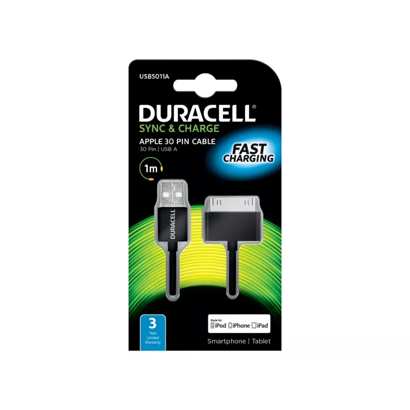 Cabo de sincronização/carregamento Duracell 1 metro preto