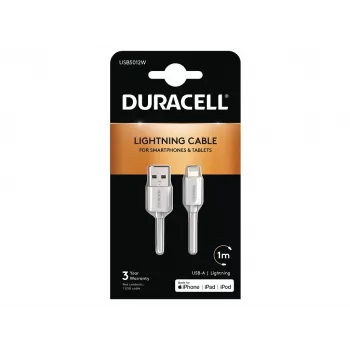 Cabo de sincronização/carregamento Duracell 1 metro branco, 1 m, USB A, Lightning, 2.0, branco
