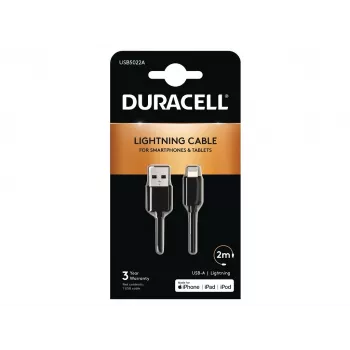 Cabo de sincronização/carregamento Duracell 2 metros preto, 2 m, USB A, Lightning, 2.0, preto