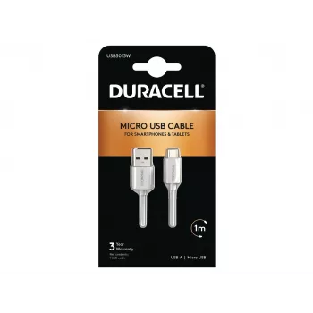 Cabo de sincronização/carregamento Duracell 1 metro branco, 1 m, USB-A, Micro-USB-A, 2.0, branco