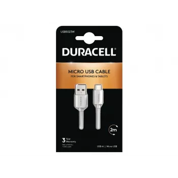 Cabo de sincronização/carregamento Duracell 2 metros branco, 2 m, USB A, Micro-USB A, 2.0, branco
