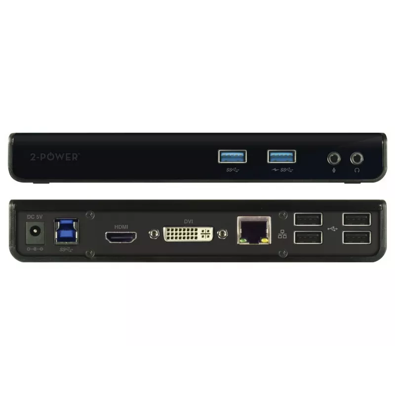 Docking station 2-Power USB 3.0 Dual Display, docking, 3,5 mm, USB Type-A, USB Type-B, 10,100,1000 Mbit/s, preto, 5 Gbit/s