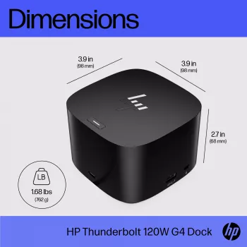 HP Thunderbolt Dock 120W G4, com fios, Thunderbolt 4, preto, Kensington, China, Tailândia, Taiwan, Empresarial