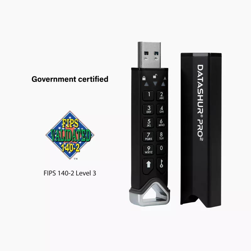 iStorage datAshur PRO2 256 GB | Pen USB segura | Certificada FIPS 140-2 Nível 3 | Encriptação de hardware AES-XTS 256 bits | Protegida por palavra-passe | Resistente ao pó/água |