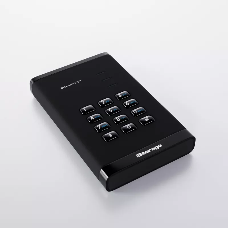 iStorage diskAshur³ 4 TB preto | Disco rígido portátil seguro | Conforme FIPS 140-3 Nível 3 | Common Criteria EAL 5+ | Protegido por PIN | Encriptação de hardware AES-XTS 256 bits | Conforme RGPD, TAA | Resistente ao pó/água |