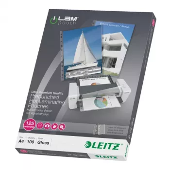 Leitz iLAM Películas de plastificação A4 pré-perfuradas, 125 mícrones, embalagem de 100