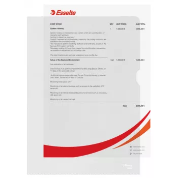 Esselte dossier 120my A4, A4, policloreto de vinilo (PVC), transparente, 220 mm, 307 mm, 1 mm
