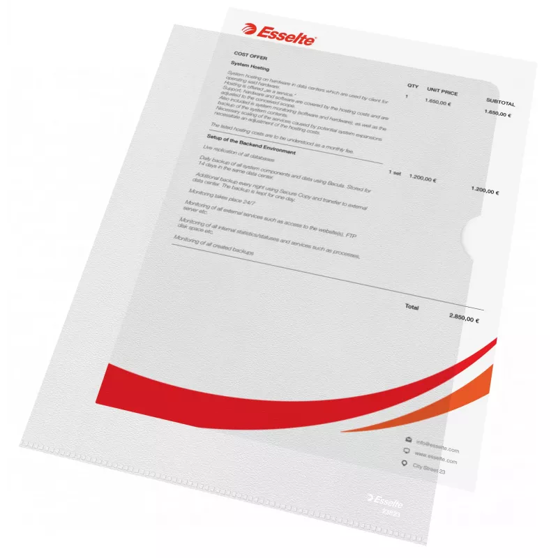 Esselte dossier 120my A4, A4, policloreto de vinilo (PVC), transparente, 220 mm, 307 mm, 1 mm