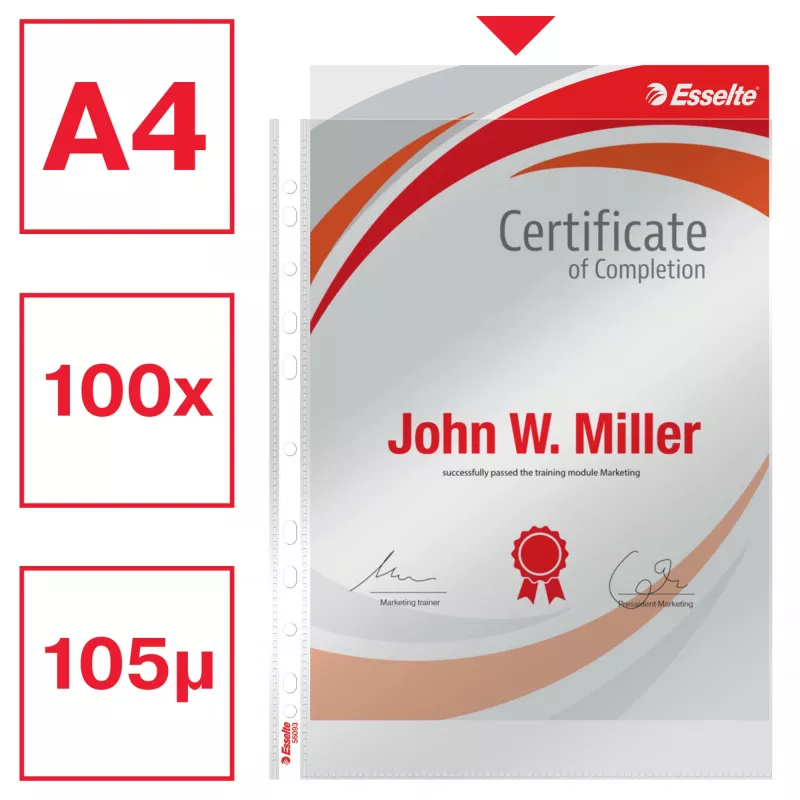 Esselte capa Heavy Duty 105my A4, 210 x 297 mm (A4), transparente, polipropileno (PP), superior, 0,105 mm, 230 mm