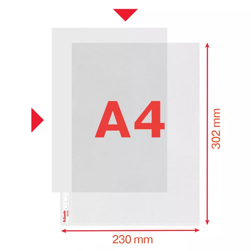 Esselte capa transparente Premium A4 aberta em cima e à esquerda, 30 % plástico reciclado pré-consumo