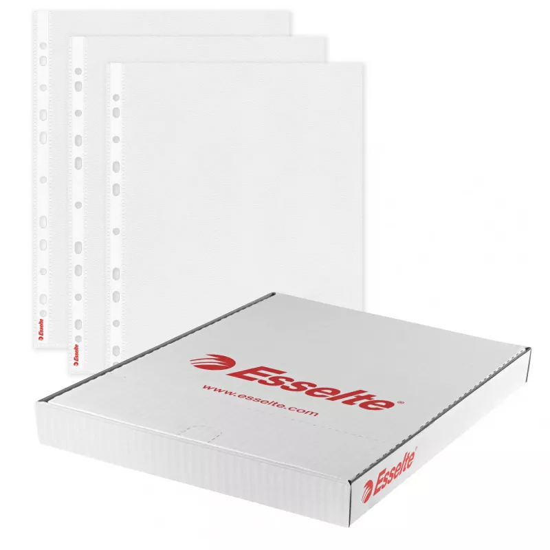 Esselte capa transparente Premium A4 aberta em cima e à esquerda, 30 % plástico reciclado pré-consumo