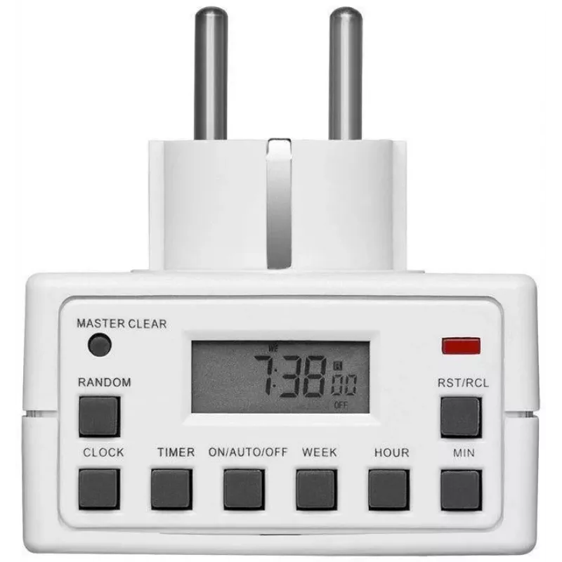 Tomada inteligente MicroConnect GRUTIMER3 — temporizador interior com LCD, 110×81×78 mm, branco