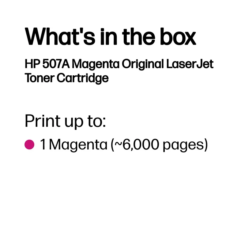 Cartucho de toner HP 507A magenta original LaserJet, 6000 páginas, magenta, 1 unid.
