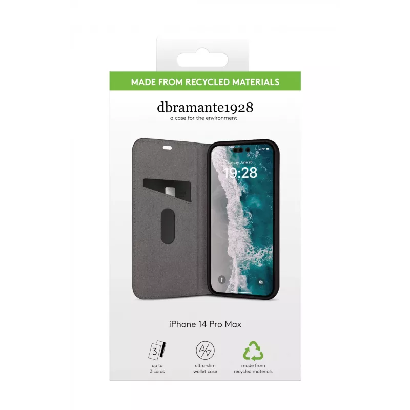 Capa tipo folio para telefone dbramante1928 Oslo para iPhone 14 Pro Max — preto, 3 compartimentos para cartões, suporte de mesa, compatível com 6,7